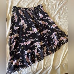 Womans Ralph Lauren Black Pink Floral Silk Skirt Layered Ruffle Size 10